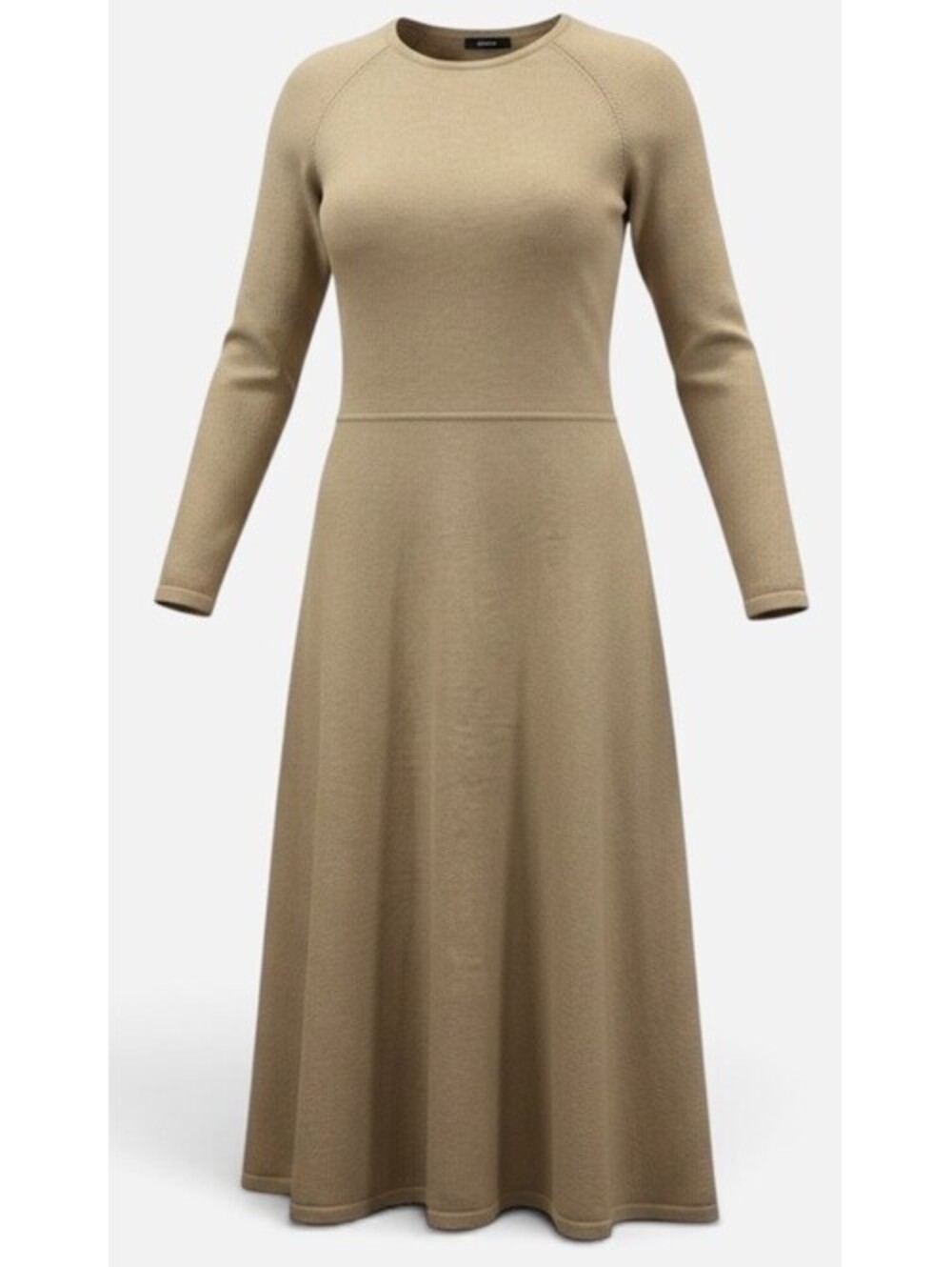 Talbots XL Tan Long Sleeve Merino Wool Bl Shift Midi Sweater Dress Quiet Luxury